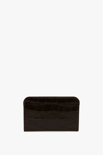 Etui na karty w kolorze espresso z tłoczoną skórą imitującą skórę krokodyla Etui na karty w kolorze espresso z tłoczoną skórą imitującą skórę krokodyla