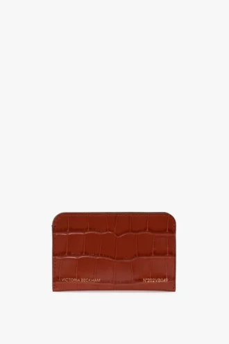 Etui na karty w kształcie koperty z ceglastoczerwonej skóry z wytłoczonym wzorem krokodyla Etui na karty w kształcie koperty z ceglastoczerwonej skóry z wytłoczonym wzorem krokodyla