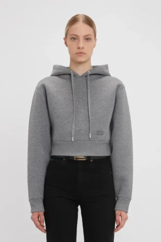 Krótka bluza z kapturem w kolorze szarym melanżowym Krótka bluza z kapturem w kolorze szarym melanżowym
