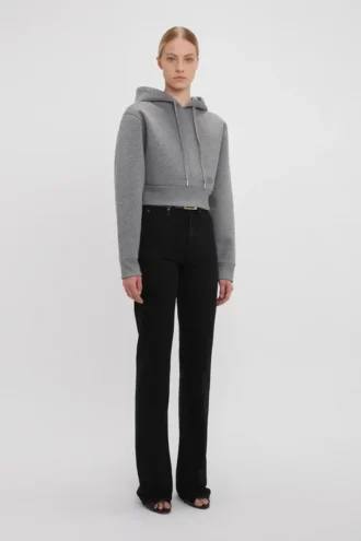 Krótka bluza z kapturem w kolorze szarym melanżowym Krótka bluza z kapturem w kolorze szarym melanżowym