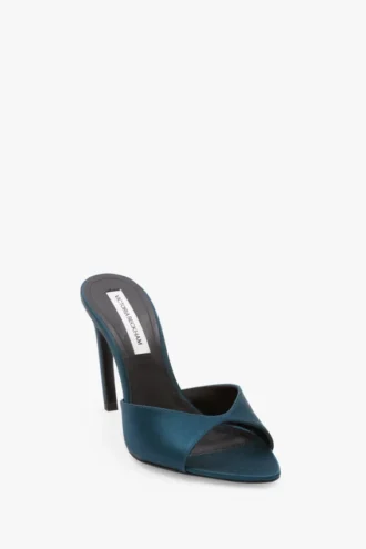 Mule Harlow 100 z satyny w kolorze turkusowym