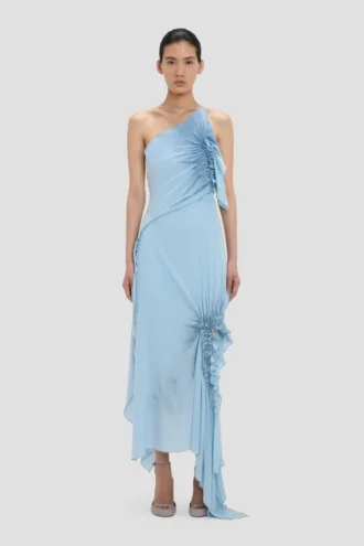Sukienka z marszczonym dekoltem typu halter w kolorze ionian blue