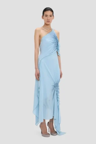 Sukienka z marszczonym dekoltem typu halter w kolorze ionian blue