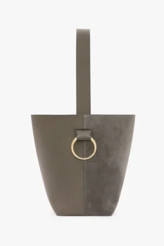 Torebka typu bucket Dia z szarej skóry o fakturze kamyczkowej